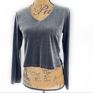 Vintage Luly K New York City Dark Gray Velour Long Sleeve V-Neck Top Size Medium